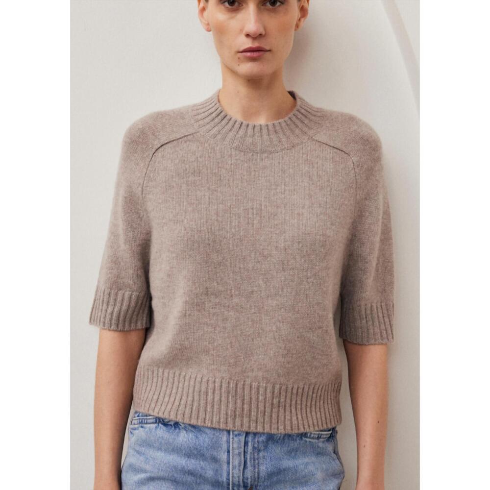 NEW W. CASHMERE seren short sleeved sweater in khaki green